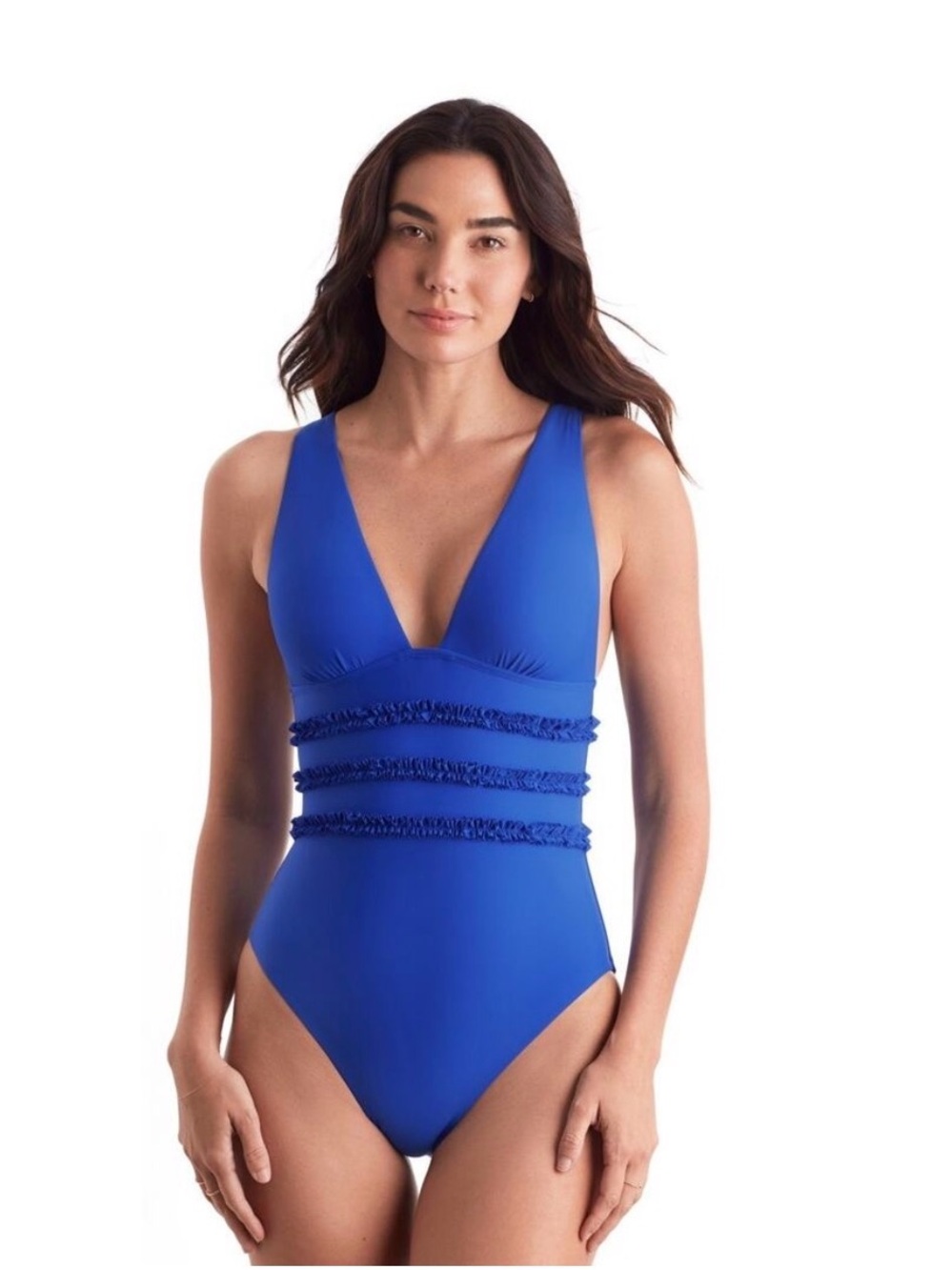 Mimi Flamingo Blue One-Piece Swimsuit with Ruffled Waist